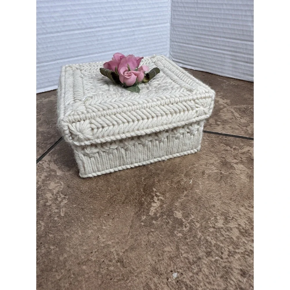 Vintage Floral Needlepoint Coasters Set of 4 Pink Rose Square 4x4